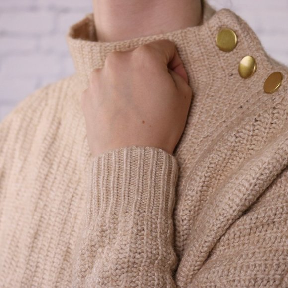 NWT wool blend beige knit mock neck sweater b1 - Picture 5 of 7